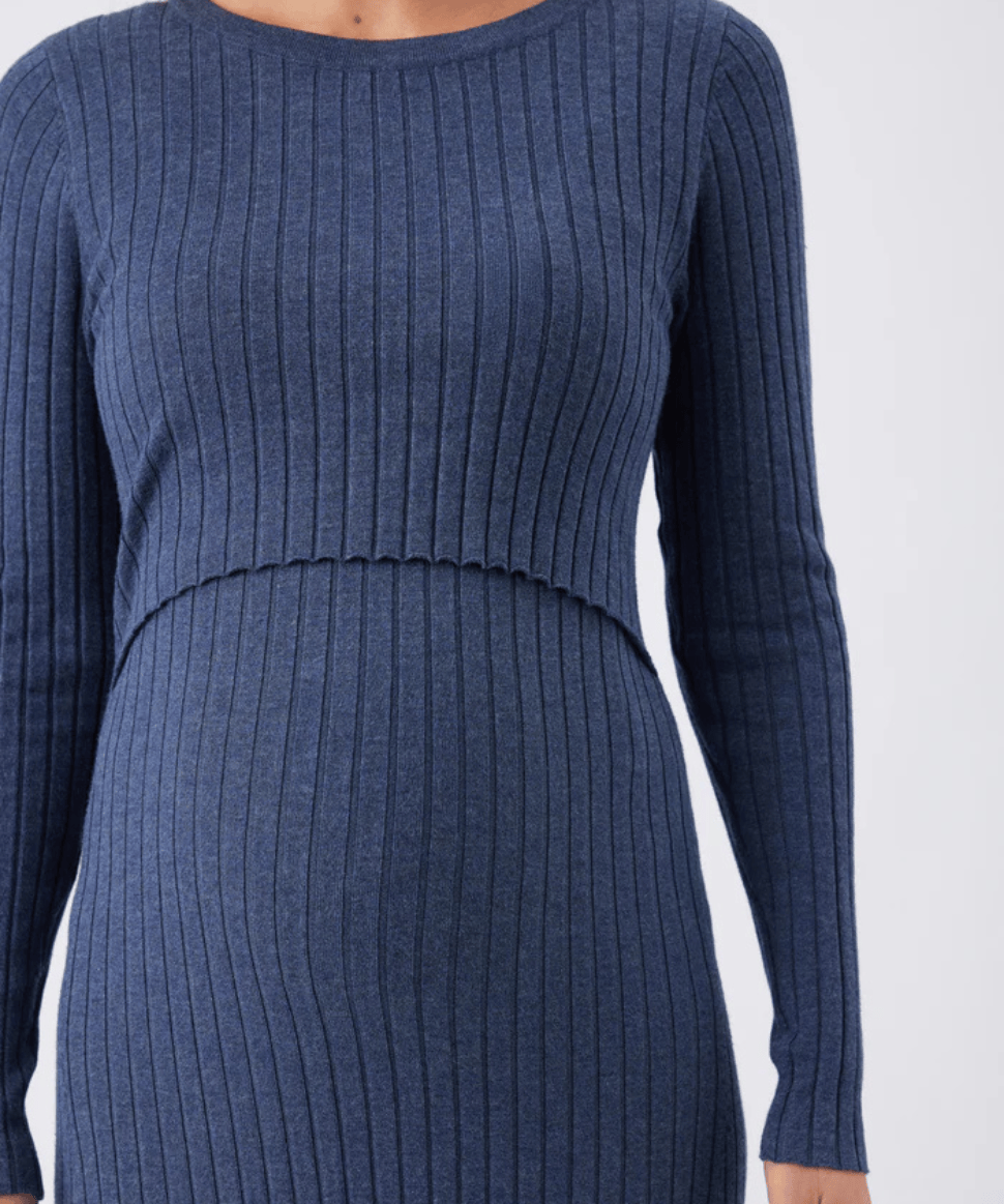 Eden Knit Nursing Dress Denim Marle Ripe Maternity Maternity and Nursing Preggi Central Maternity Shop