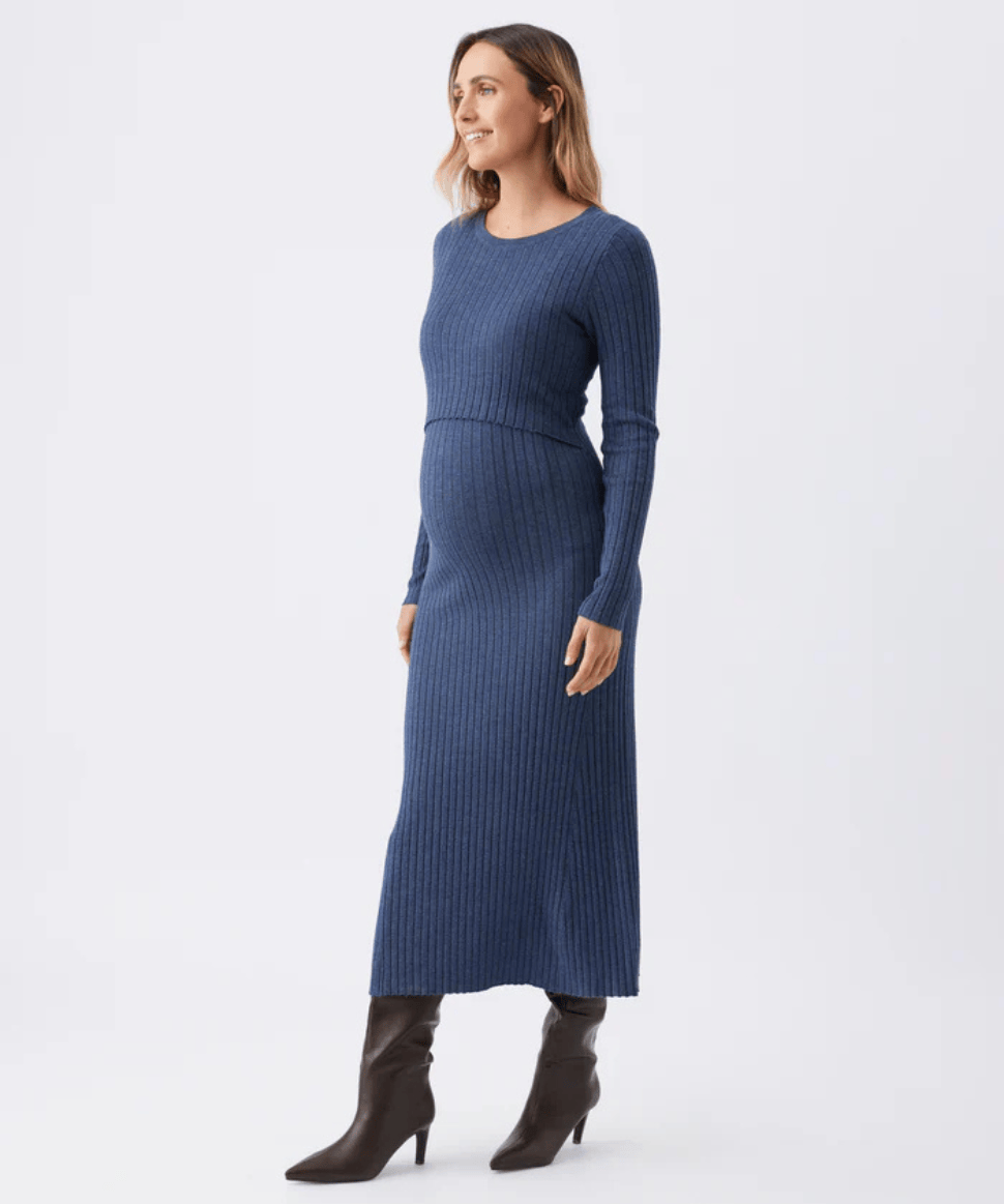 Eden Knit Nursing Dress Denim Marle Ripe Maternity Maternity and Nursing Preggi Central Maternity Shop