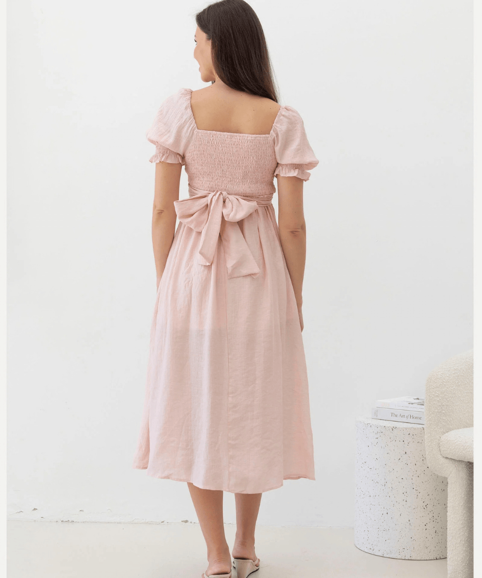 Fabia Reversible Tie Maternity Cotton Dress In Soft Pink Angel Maternity Maternity and Nursing Preggi Central Maternity Shop