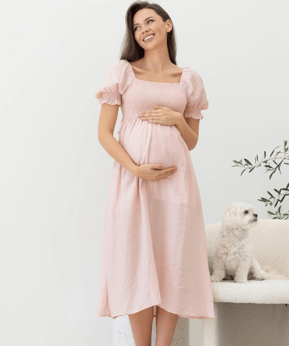 Fabia Reversible Tie Maternity Cotton Dress In Soft Pink Angel Maternity Maternity and Nursing Preggi Central Maternity Shop