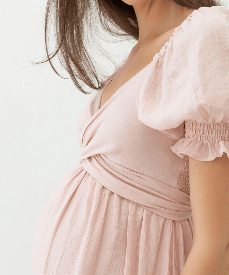 Fabia Reversible Tie Maternity Cotton Dress In Soft Pink Angel Maternity Maternity and Nursing Preggi Central Maternity Shop