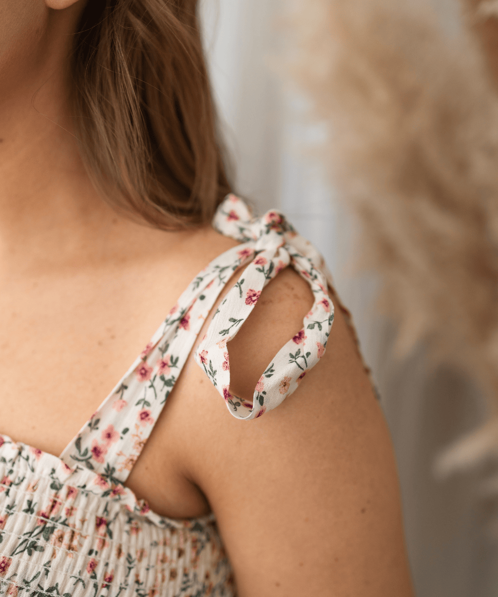 Floral Smocked Tie-Strap Maternity Midi Dress - Blush Hello Miz Maternity and Nursing Preggi Central Maternity Shop