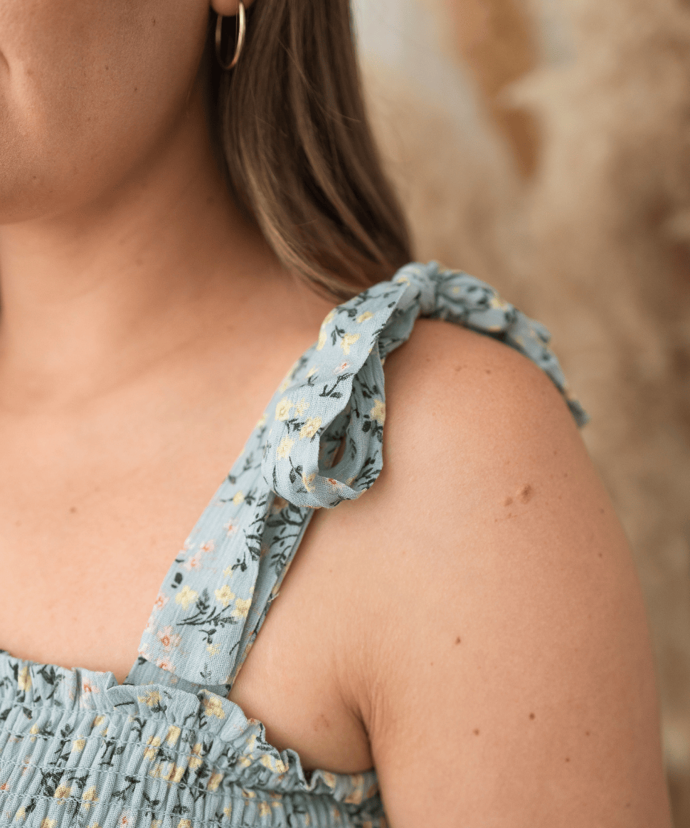 Floral Smocked Tie-Strap Maternity Midi Dress - Sage Hello Miz Maternity and Nursing Preggi Central Maternity Shop