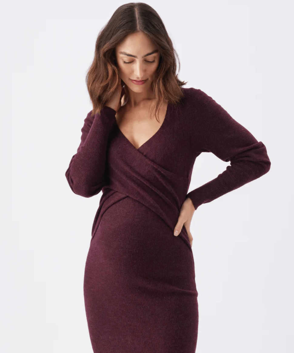 Heidi Nursing Knit Dress Burgundy Ripe Maternity Maternity and Nursing Preggi Central Maternity Shop