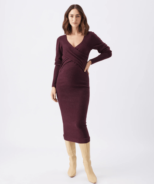 Heidi Nursing Knit Dress Burgundy Ripe Maternity Maternity and Nursing Preggi Central Maternity Shop