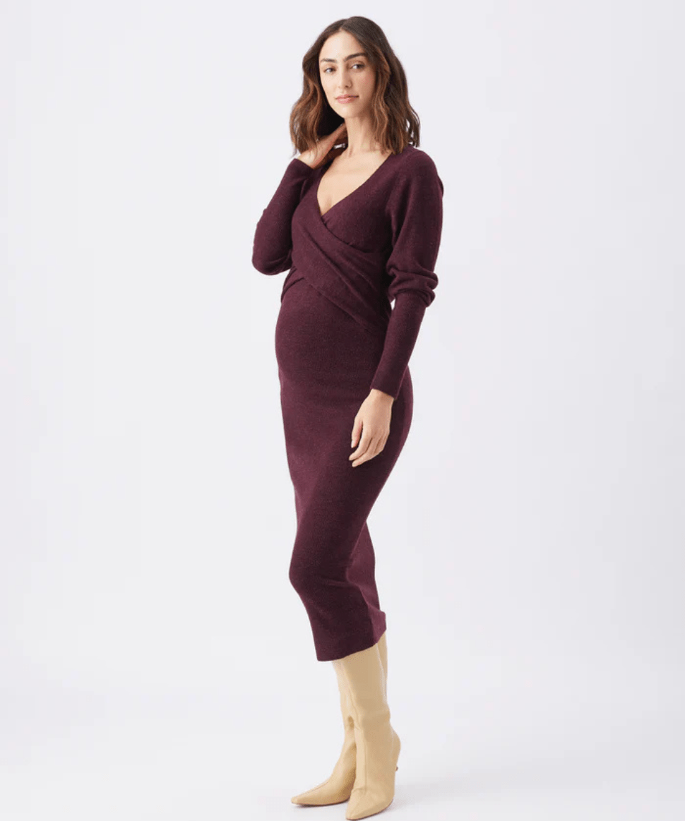 Heidi Nursing Knit Dress Burgundy Ripe Maternity Maternity and Nursing Preggi Central Maternity Shop