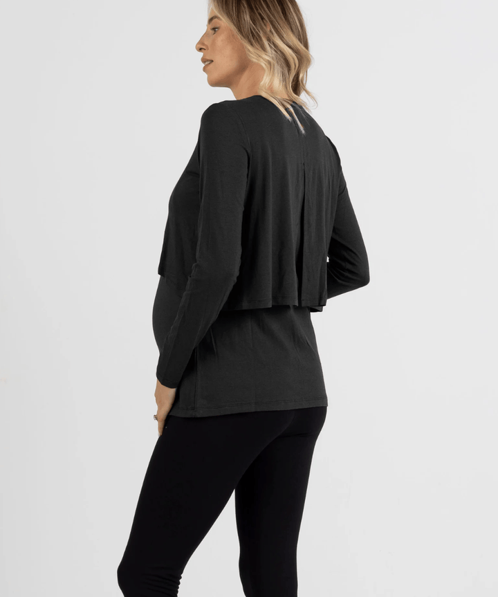 Long Sleeve Maternity &amp; Nursing Top - Black Angel Maternity Maternity and Nursing Preggi Central Maternity Shop