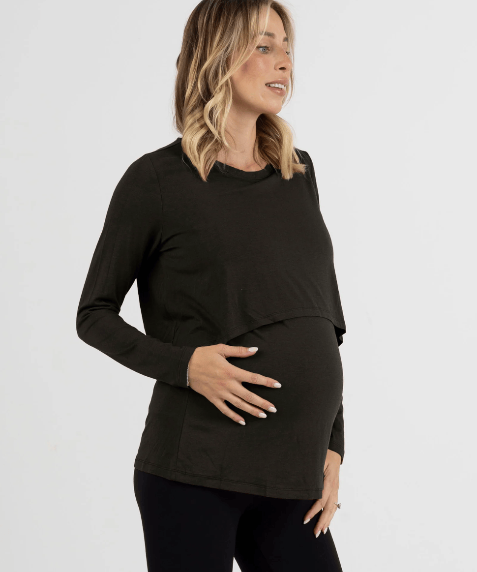 Long Sleeve Maternity &amp; Nursing Top - Black Angel Maternity Maternity and Nursing 841637166505 Preggi Central Maternity Shop