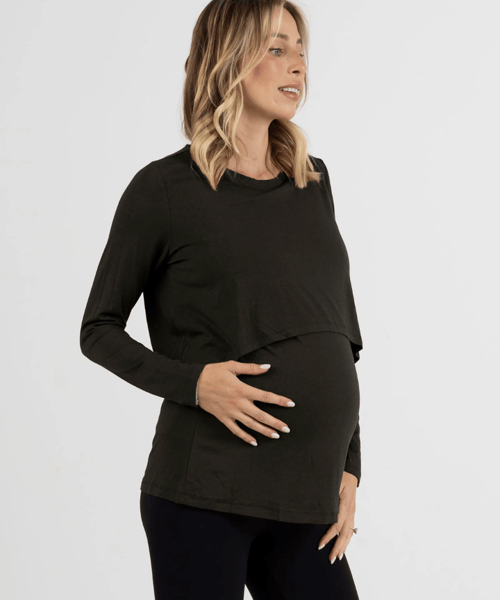 Long Sleeve Maternity &amp; Nursing Top - Black Angel Maternity Maternity and Nursing 841637166505 Preggi Central Maternity Shop