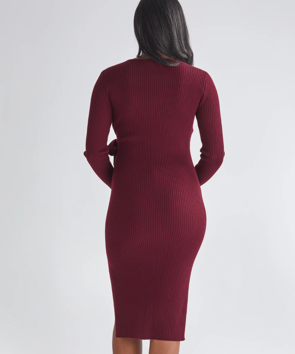 Lucille Knit Maternity Midi Dress in Burgundy Angel Maternity Maternity and Nursing Preggi Central Maternity Shop