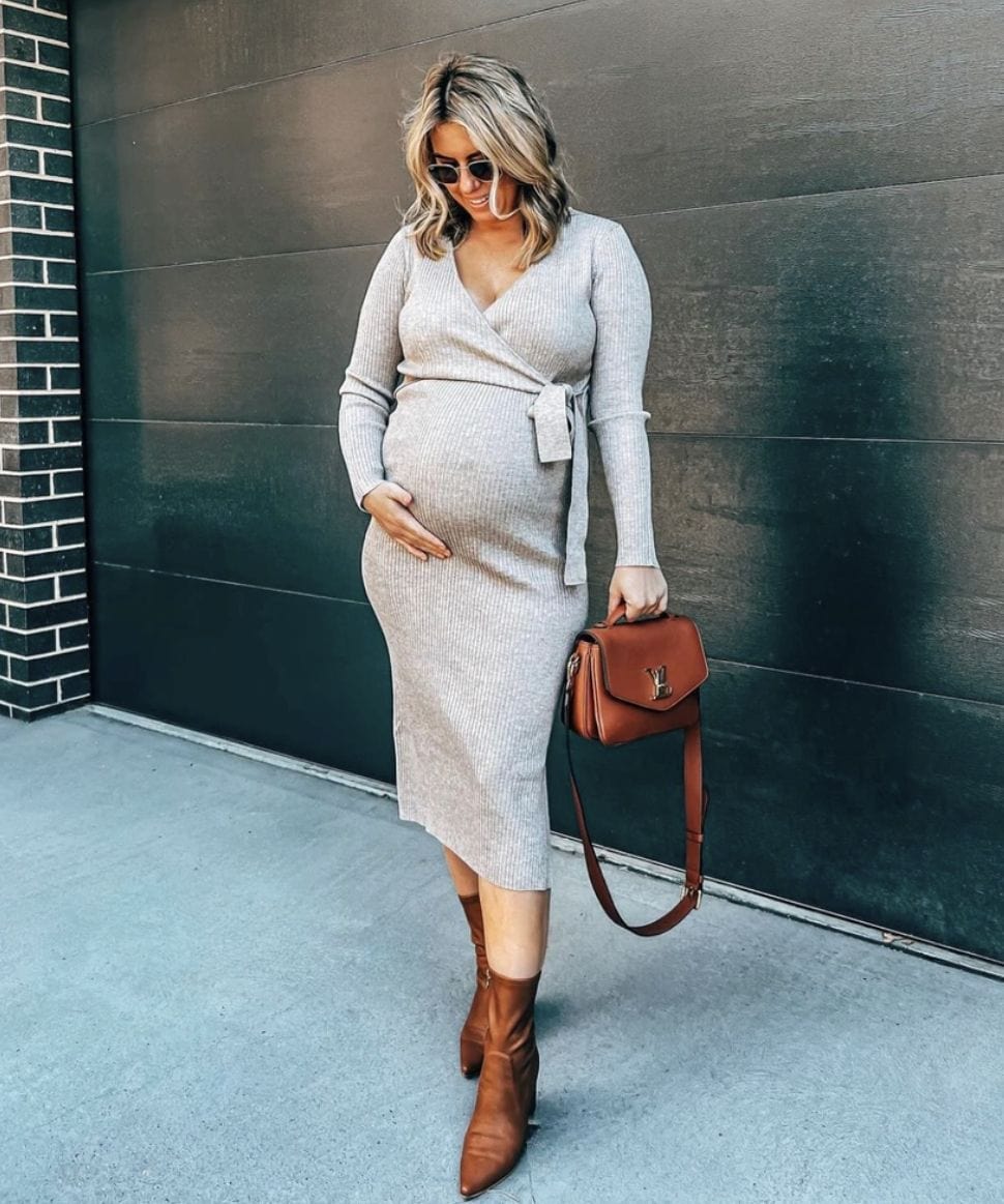 Lucille Knit Maternity Midi Dress in Gravel Angel Maternity Maternity and Nursing Preggi Central Maternity Shop