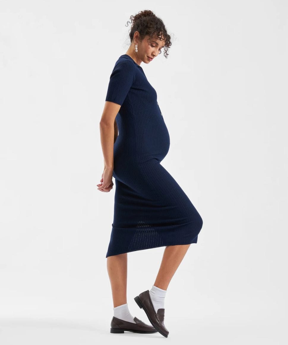 Maddy Knit Polo Dress Navy Ripe Maternity Maternity and Nursing Preggi Central Maternity Shop