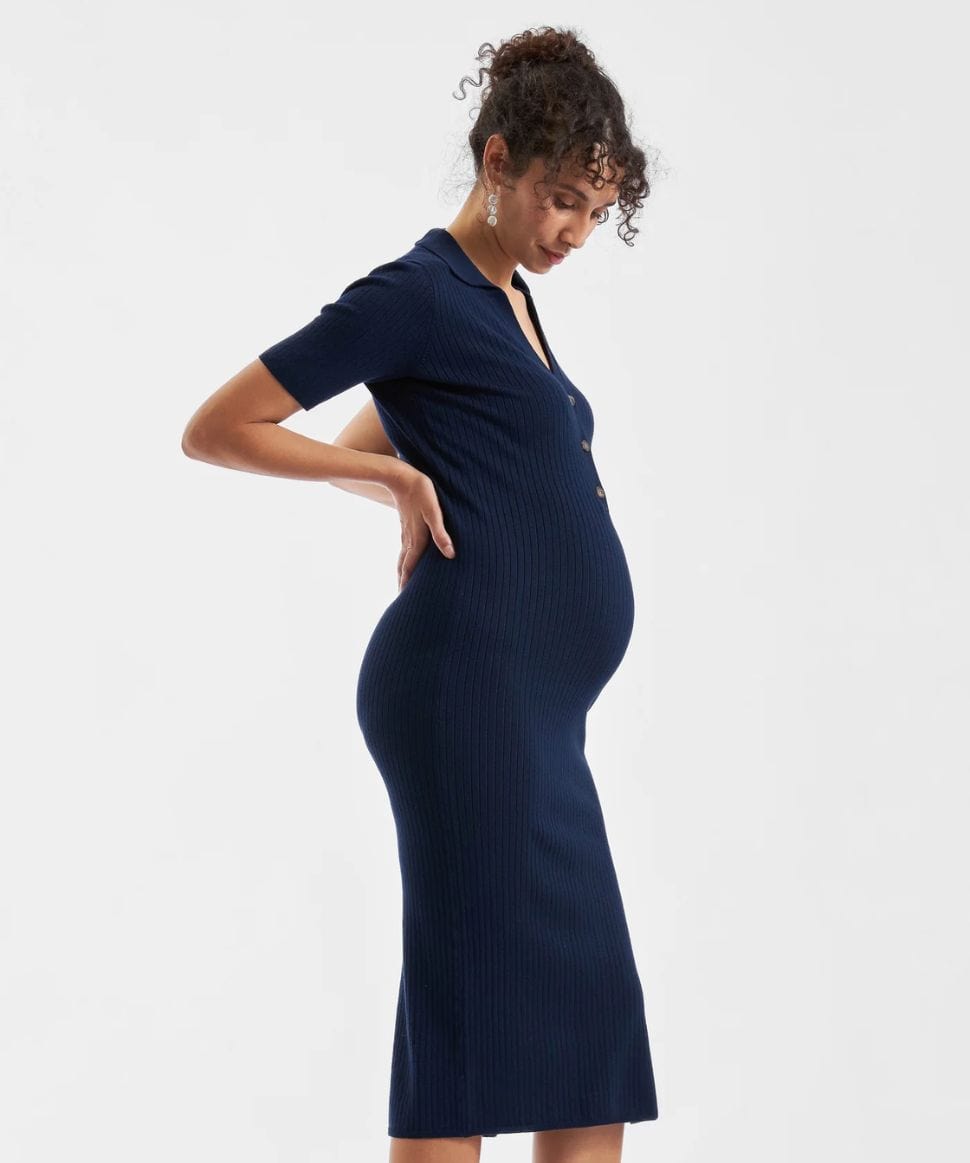 Maddy Knit Polo Dress Navy Ripe Maternity Maternity and Nursing Preggi Central Maternity Shop