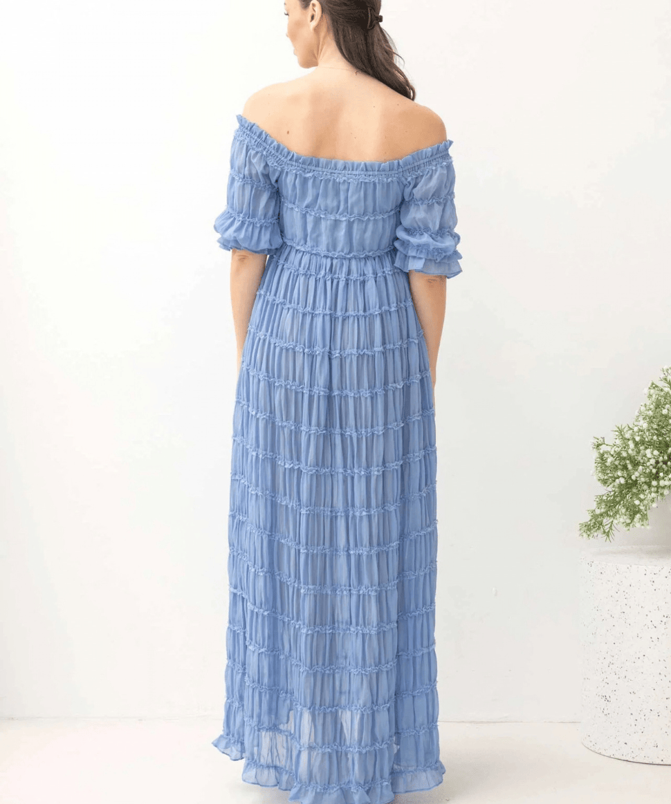 Mariana Sheer Maternity Photoshoot Dress in Blue Angel Maternity Maternity and Nursing Preggi Central Maternity Shop