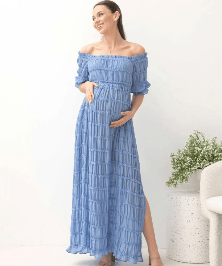 Mariana Sheer Maternity Photoshoot Dress in Blue Angel Maternity Maternity and Nursing Preggi Central Maternity Shop