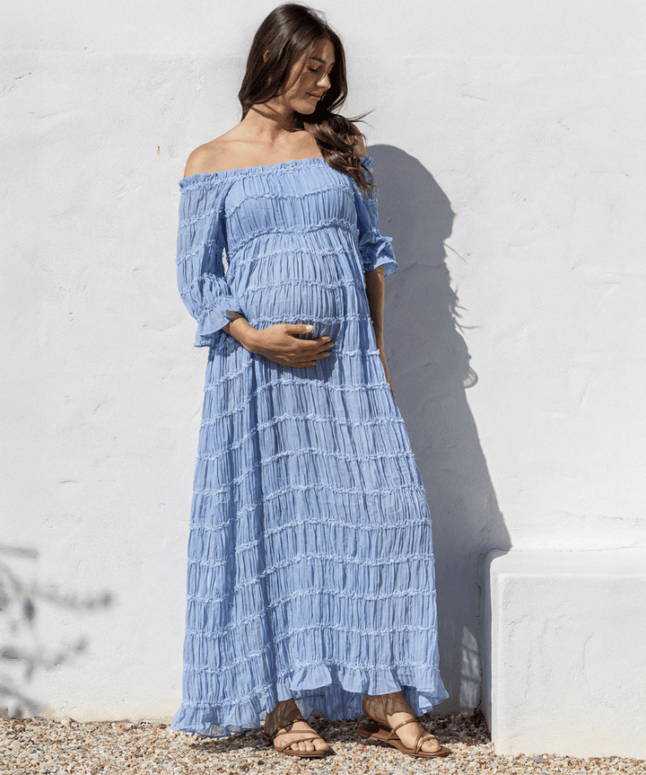 Mariana Sheer Maternity Photoshoot Dress in Blue Angel Maternity Maternity and Nursing Preggi Central Maternity Shop