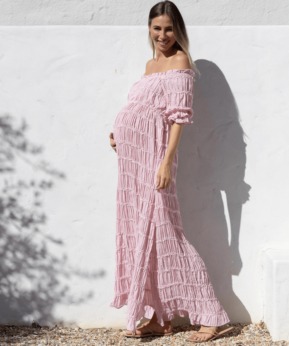 Mariana Sheer Maternity Photoshoot Dress in Pink Angel Maternity Maternity and Nursing Preggi Central Maternity Shop