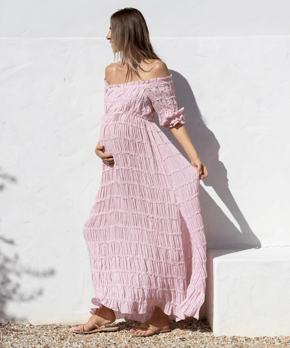 Mariana Sheer Maternity Photoshoot Dress in Pink Angel Maternity Maternity and Nursing Preggi Central Maternity Shop