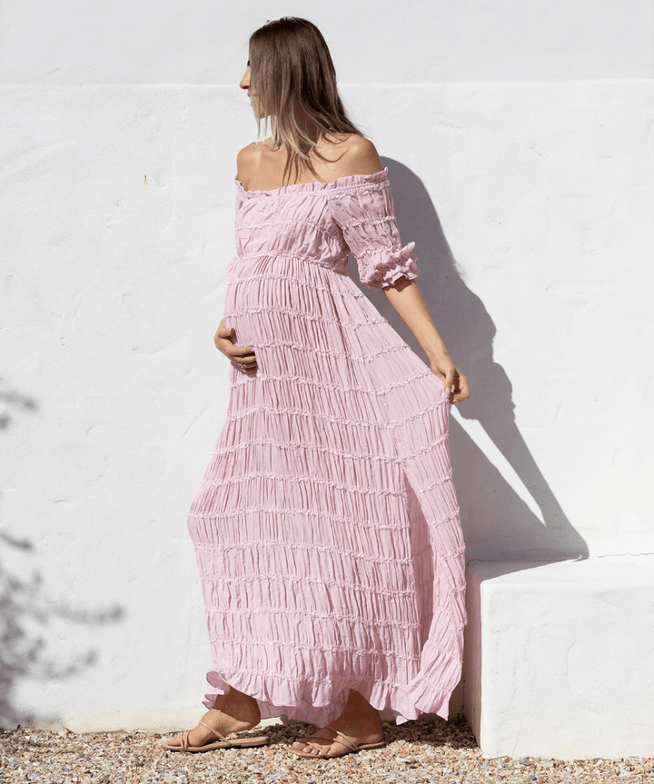 Mariana Sheer Maternity Photoshoot Dress in Pink Angel Maternity Maternity and Nursing Preggi Central Maternity Shop
