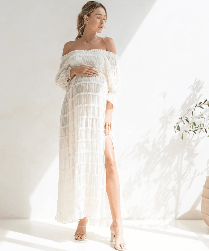 Mariana Sheer Maternity Photoshoot Dress in White Angel Maternity Maternity and Nursing Preggi Central Maternity Shop