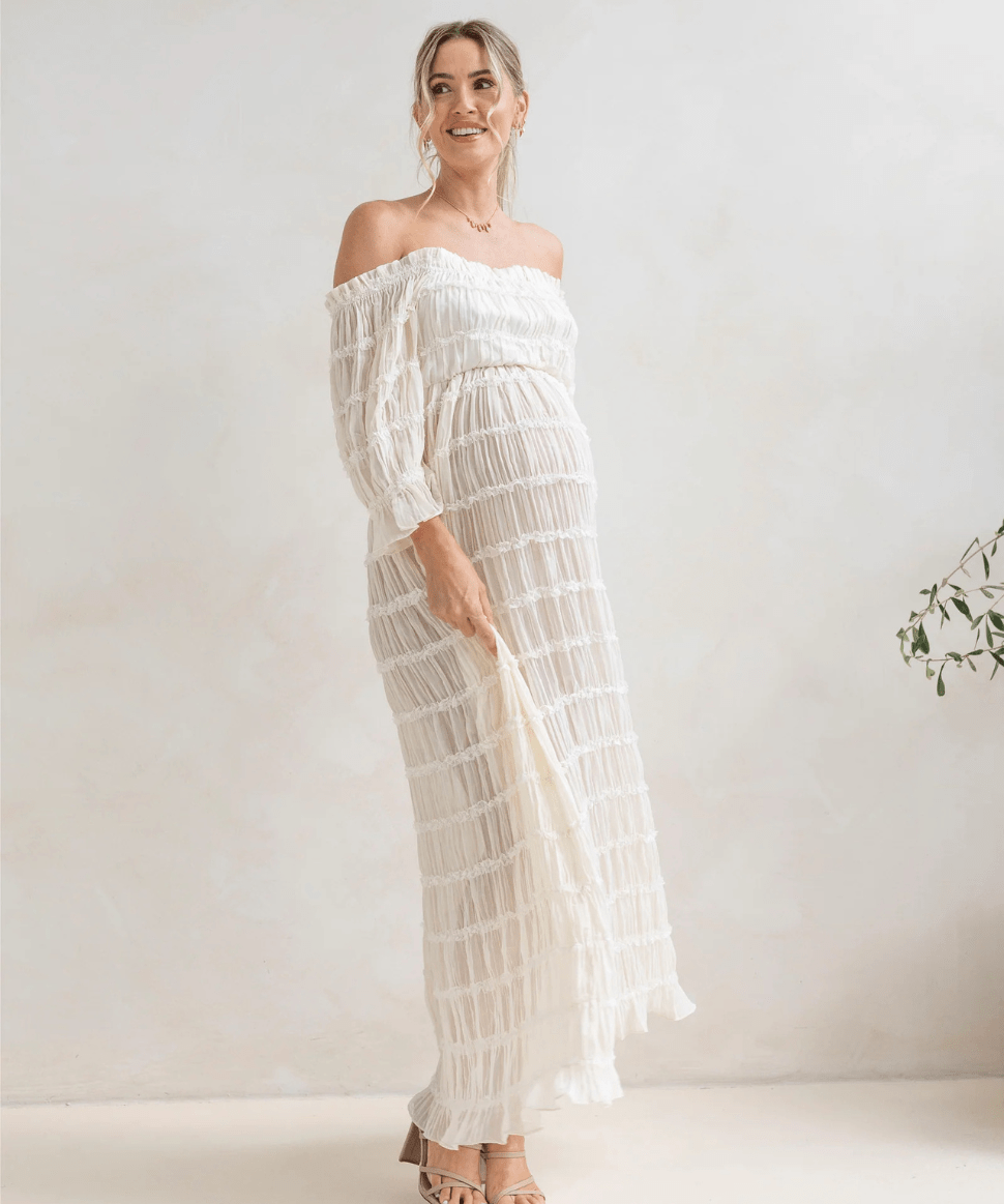 Mariana Sheer Maternity Photoshoot Dress in White Angel Maternity Maternity and Nursing Preggi Central Maternity Shop