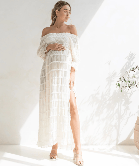 Mariana Sheer Maternity Photoshoot Dress in White Angel Maternity Maternity and Nursing Preggi Central Maternity Shop