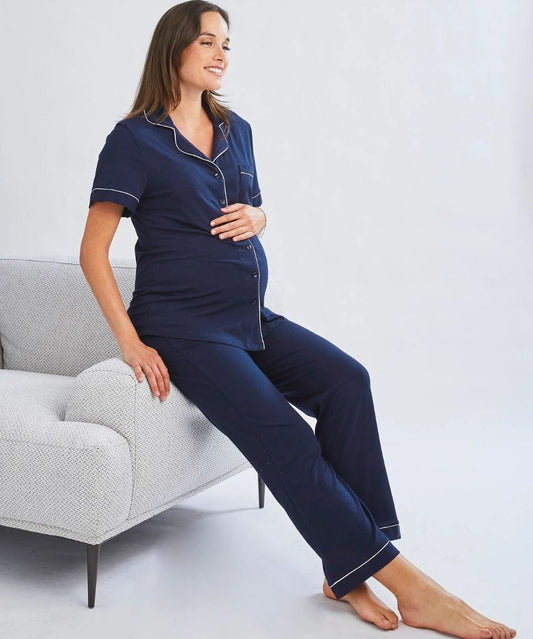 Maternity and Nursing Button Front Pajama Set in Navy Angel Maternity Maternity and Nursing Preggi Central Maternity Shop