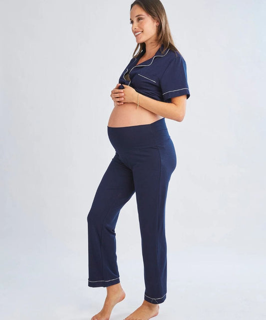 Maternity and Nursing Button Front Pajama Set in Navy Angel Maternity Maternity and Nursing Preggi Central Maternity Shop