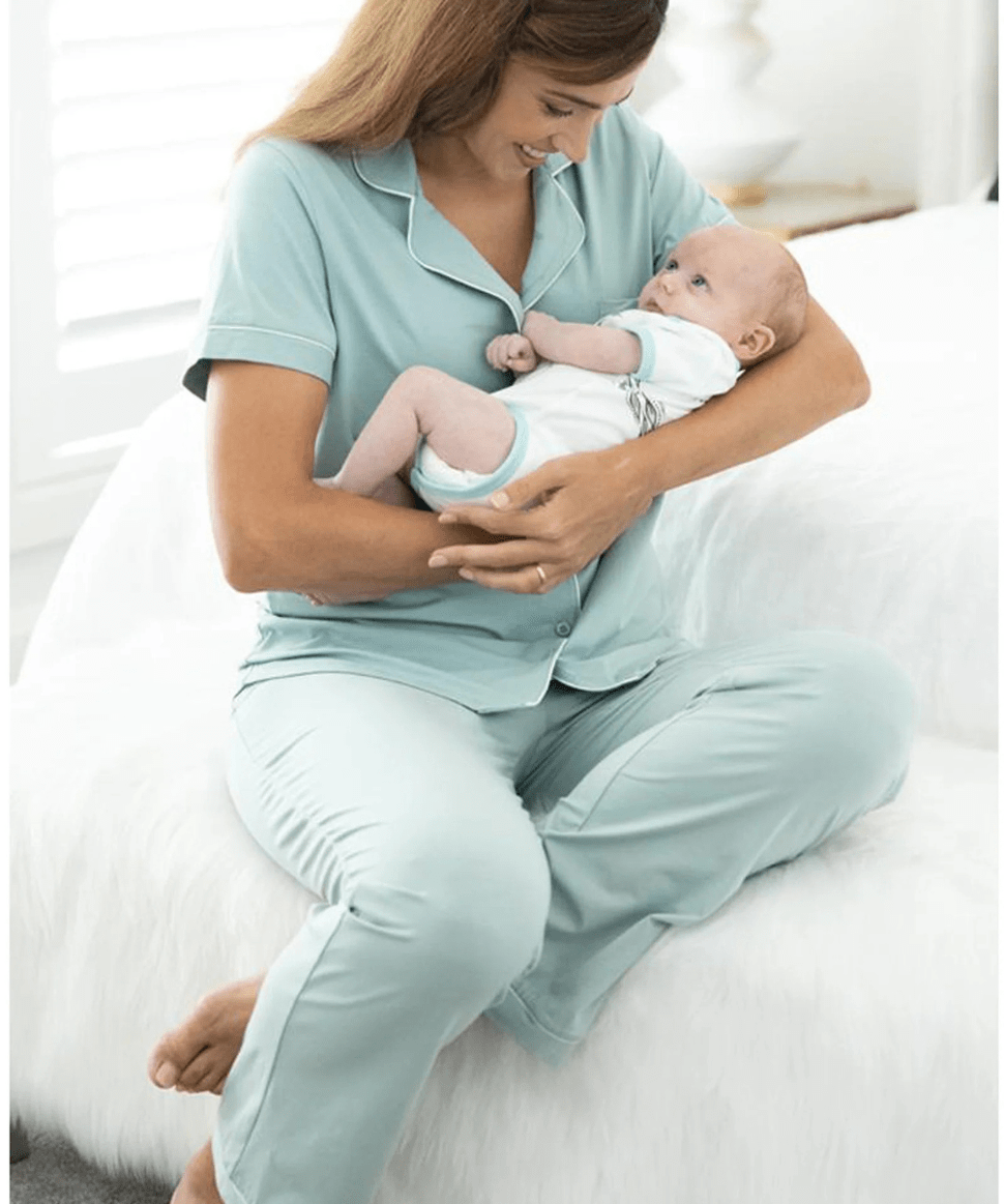 Maternity and Nursing Button Front Pajama Set in Sage Green Angel Maternity Maternity and Nursing Preggi Central Maternity Shop