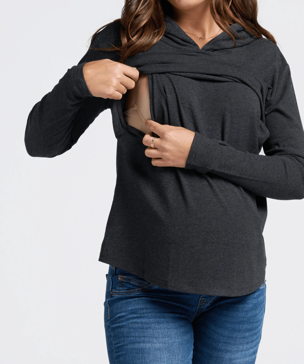 Maternity &amp; Nursing Hoodie - Charcoal Angel Maternity Maternity and Nursing Preggi Central Maternity Shop