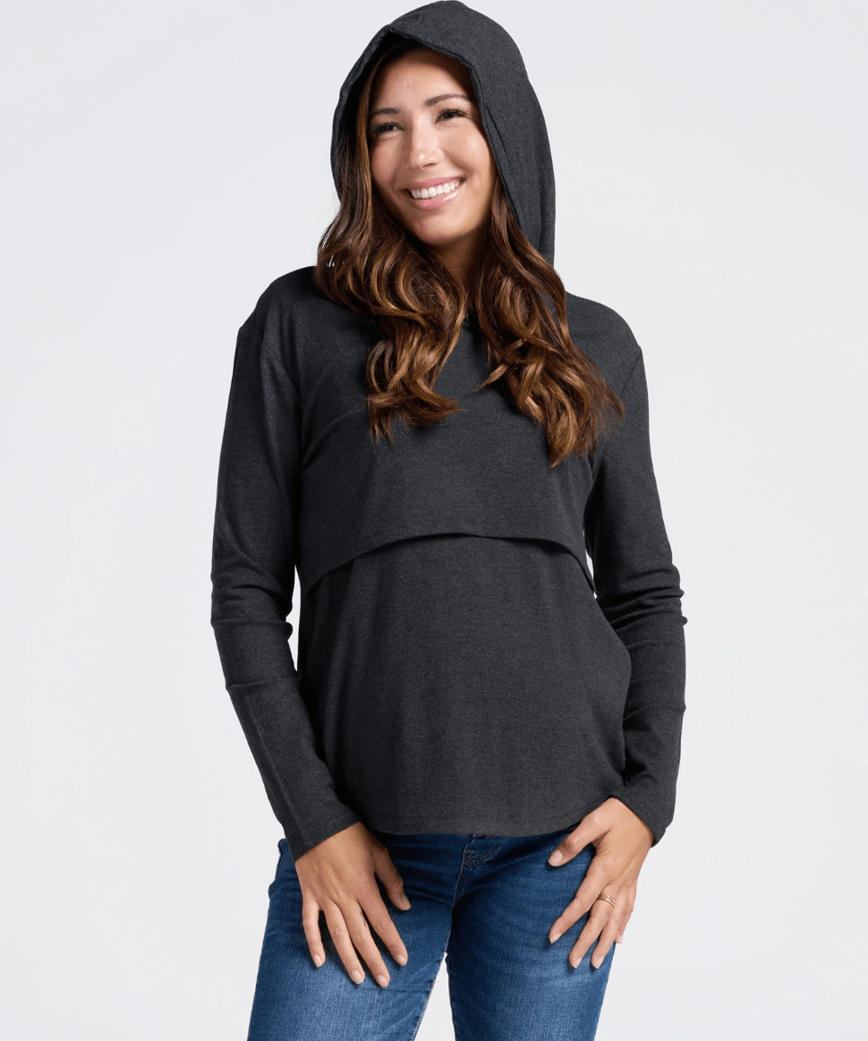 Maternity &amp; Nursing Hoodie - Charcoal Angel Maternity Maternity and Nursing Preggi Central Maternity Shop