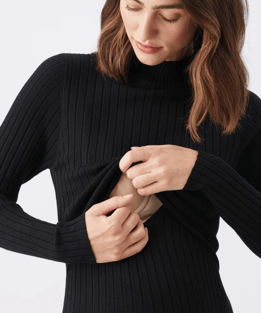 Nella Rib Nursing Knit Dress Black Ripe Maternity Maternity and Nursing Preggi Central Maternity Shop