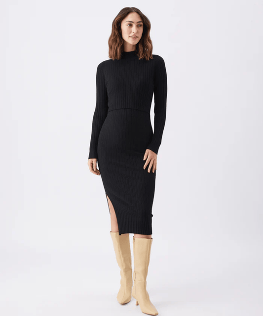 Nella Rib Nursing Knit Dress Black Ripe Maternity Maternity and Nursing Preggi Central Maternity Shop