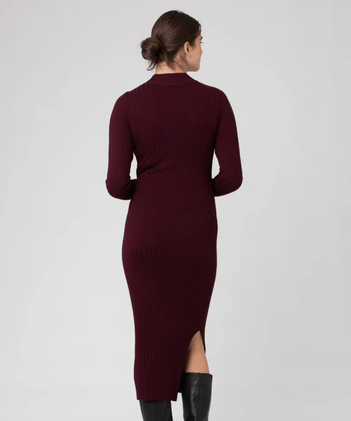 Nella Rib Nursing Knit Dress Maroon Ripe Maternity Maternity and Nursing Preggi Central Maternity Shop