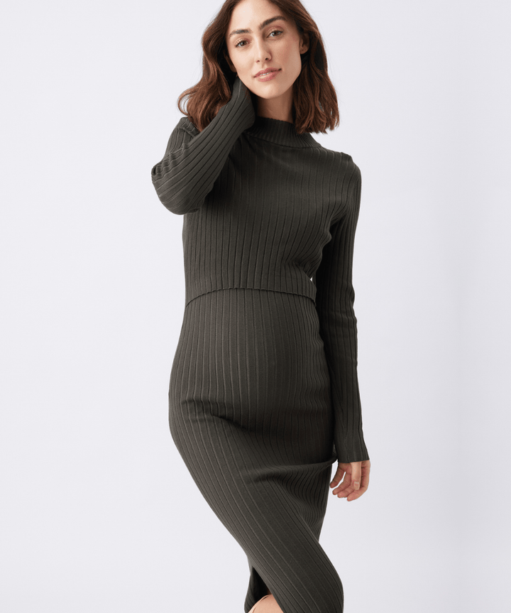 Nella Rib Nursing Knit Dress Ripe Maternity Maternity and Nursing Preggi Central Maternity Shop
