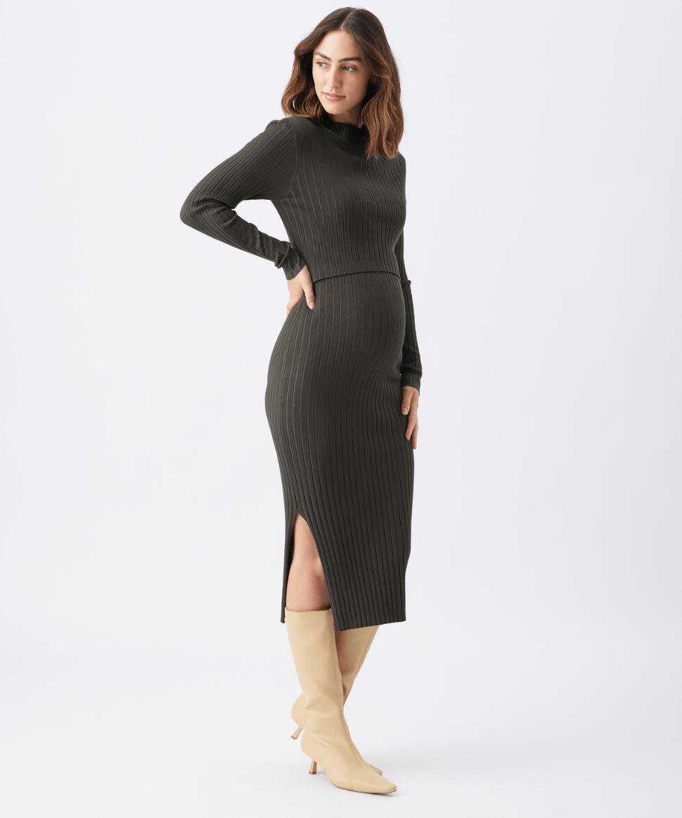 Nella Rib Nursing Knit Dress Ripe Maternity Maternity and Nursing Preggi Central Maternity Shop