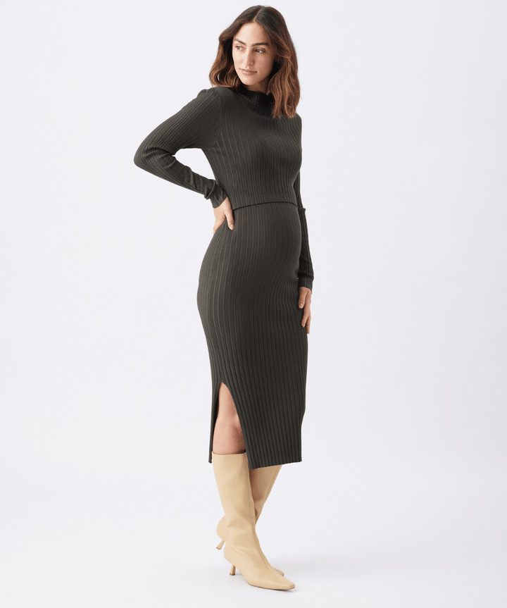 Nella Rib Nursing Knit Dress Ripe Maternity Maternity and Nursing Preggi Central Maternity Shop