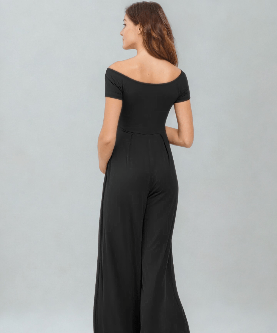 Off the Shoulder Wide Leg Maternity Jumpsuit Hello Miz Maternity and Nursing Preggi Central Maternity Shop