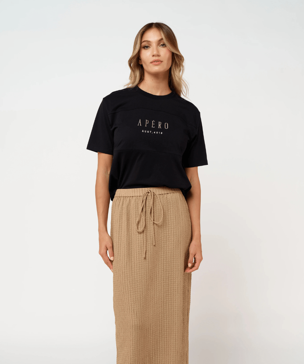 Origin Embroidered Panel Tee - Black / Beige Apéro Maternity and Nursing Preggi Central Maternity Shop