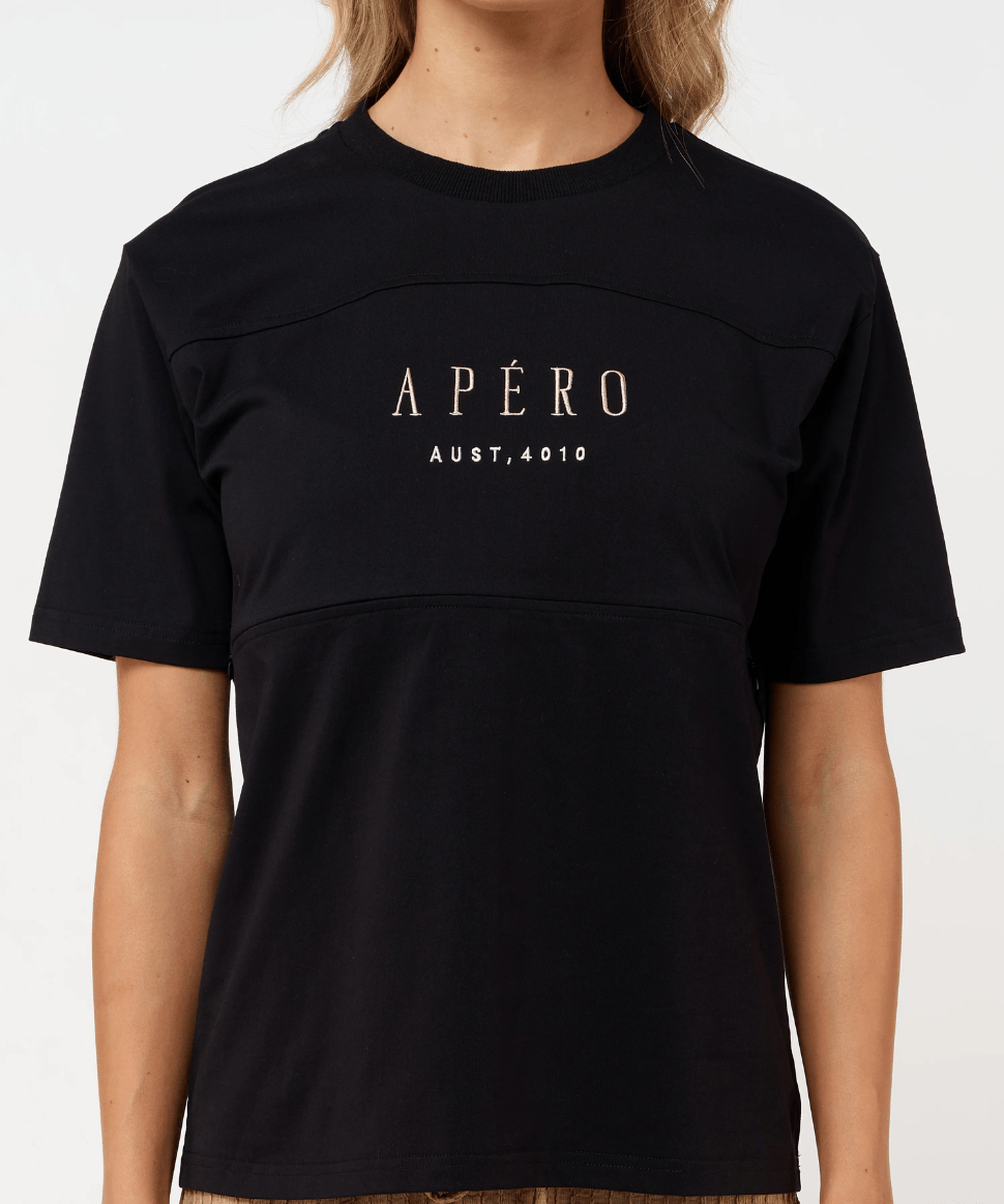 Origin Embroidered Panel Tee - Black / Beige Apéro Maternity and Nursing Preggi Central Maternity Shop