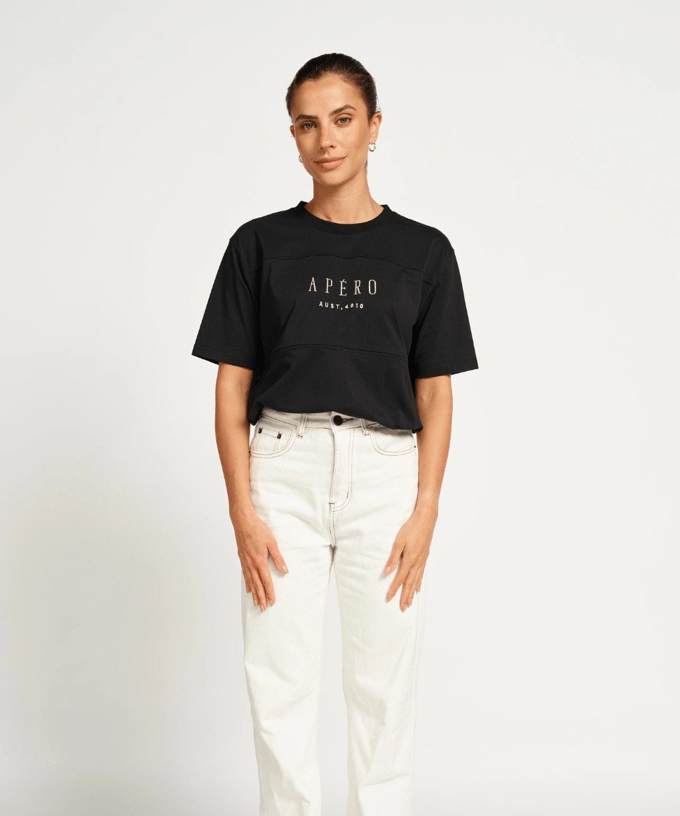 Origin Embroidered Panel Tee - Black / Beige Apéro Maternity and Nursing Preggi Central Maternity Shop