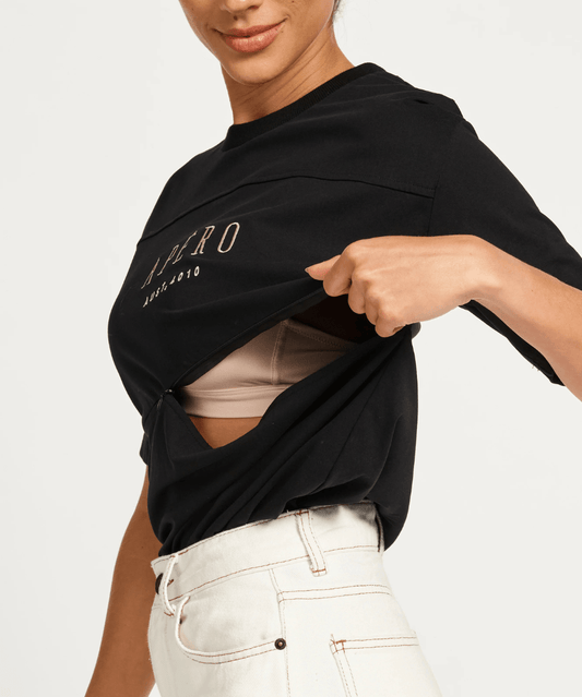 Origin Embroidered Panel Tee - Black / Beige Apéro Maternity and Nursing Preggi Central Maternity Shop