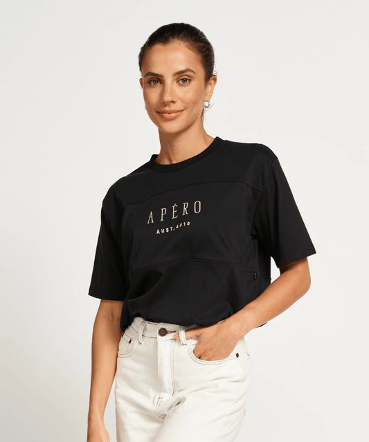 Origin Embroidered Panel Tee - Black / Beige Apéro Maternity and Nursing Preggi Central Maternity Shop