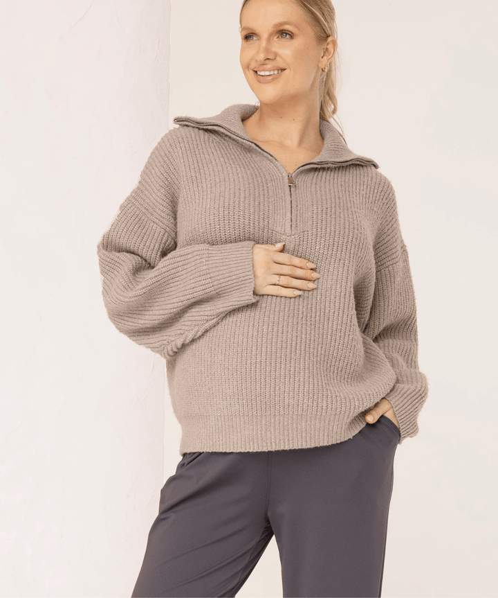 Oversized Quarter Zip Maternity Knit Jumper Angel Maternity Maternity and Nursing Preggi Central Maternity Shop