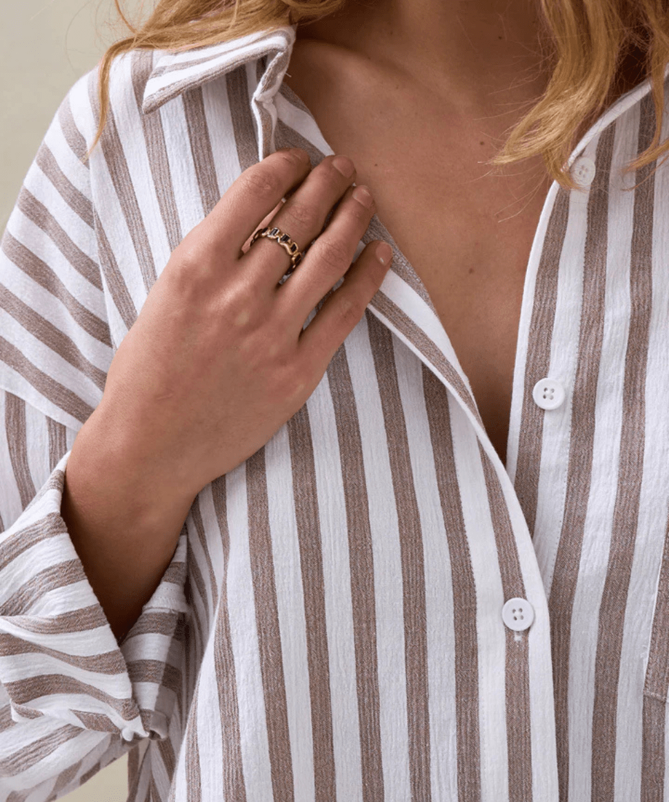 Perpetual Stripe Shirt - Mocha Stripe BAE the label Maternity and Nursing Preggi Central Maternity Shop
