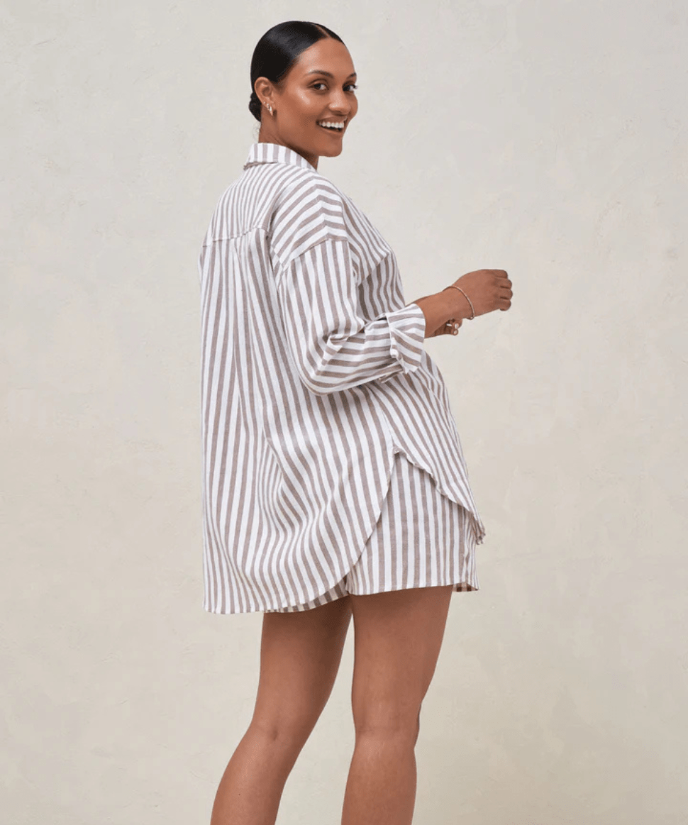 Perpetual Stripe Shirt - Mocha Stripe BAE the label Maternity and Nursing Preggi Central Maternity Shop