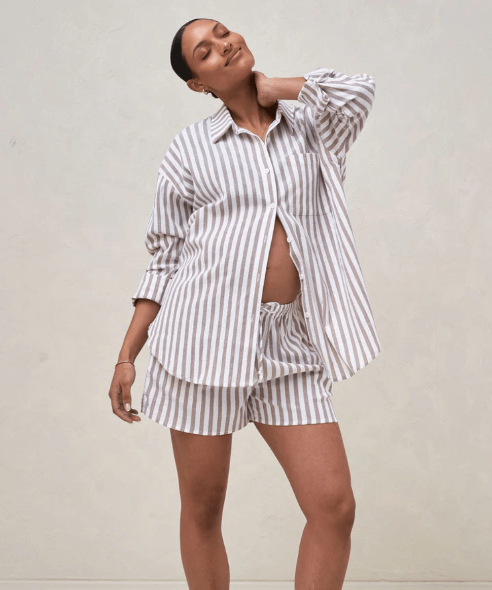 Perpetual Stripe Shirt - Mocha Stripe BAE the label Maternity and Nursing Preggi Central Maternity Shop