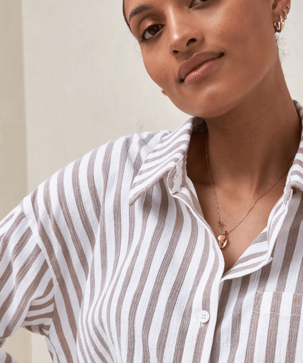 Perpetual Stripe Shirt - Mocha Stripe BAE the label Maternity and Nursing Preggi Central Maternity Shop