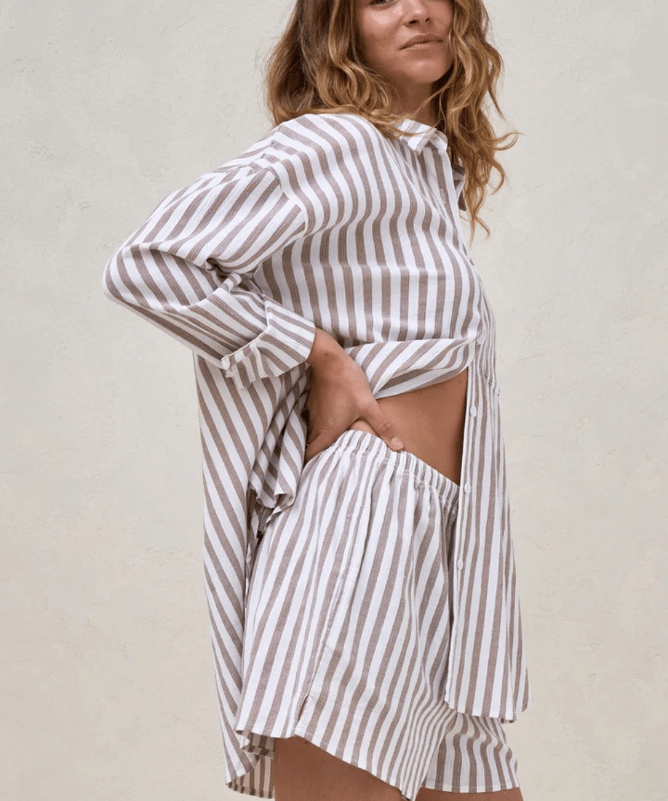 Perpetual Stripe Short - Mocha Stripe BAE the label Maternity and Nursing Preggi Central Maternity Shop
