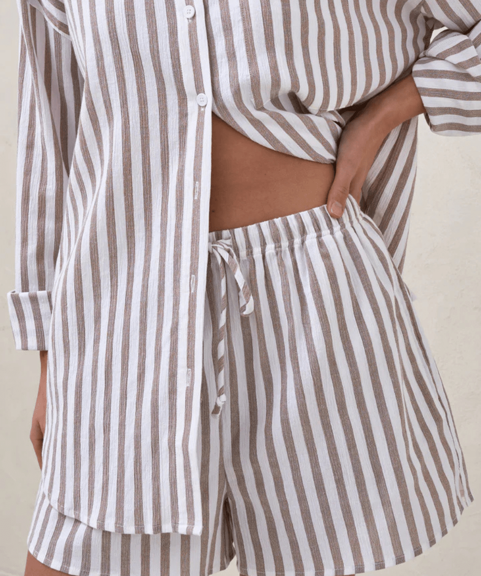 Perpetual Stripe Short - Mocha Stripe BAE the label Maternity and Nursing Preggi Central Maternity Shop
